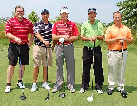Rich Hohman of Kitson and Partners; Rob Jeske general manager of corporate business for John Deere Agriculture and Turf; PGA Tour player Grant Waite; Ben Tiller of Headland Golf Club; and Jason Manfull of Crow Valley Golf Club won this year's John Deere Classic Superintendent Pro-Am at TPC Deere Run.