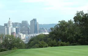 Devou Park Golf Course in Covington, Ky., with Cincinnati's Paul Brown Stadium visible in the background.