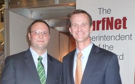 2013 TurfNet Superintendent of the Year Chad Mark (left) and Kirtland Country Club general manager Mark Petzing.