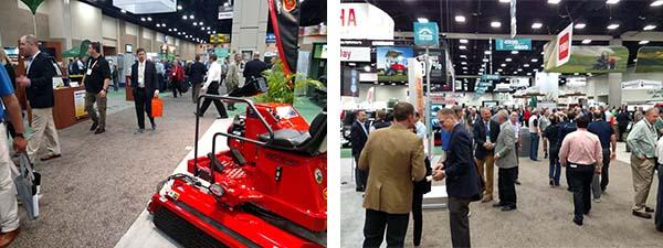 Walkways at GIS 2018 in San Antonio (left) were noticeably narrower than they were at past shows, including 2016 in San Diego (right).